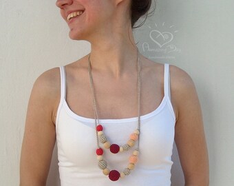 Crochet Necklace Set: Eco-Friendly Wood & Cotton Mom Daughter Jewelry