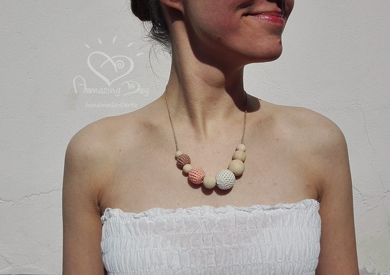 Mint Green Blue Purple Necklace Minimalist Thin Necklace Crochet Necklace Gift for New Mom Girls Jewelry Wood Linen Cotton Necklace
