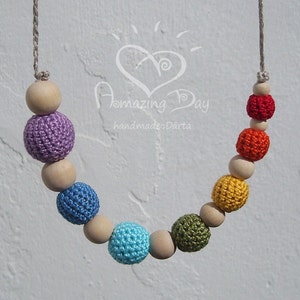 Rainbow Crochet Necklace, Eco Jewelry Gift, Bright Crochet Rainbow Necklace, Gift for mother, Different Crochet, Eco Colorful Jewelry