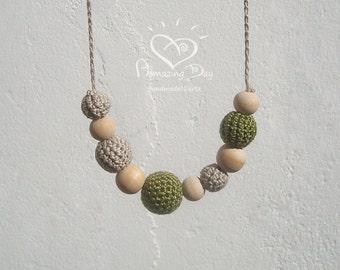 Natural Olive Crochet Necklace: Wood Waldorf Jewelry