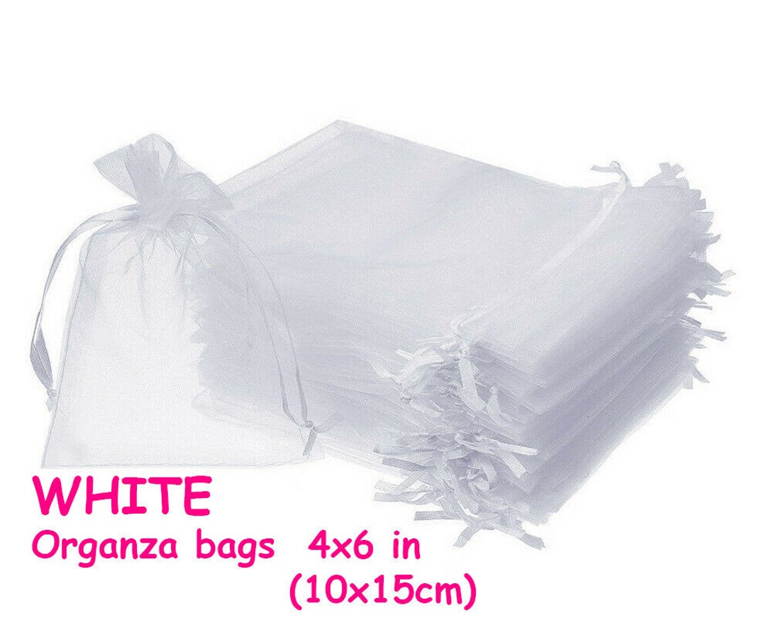 WHITE ORGANZA Bags, WEDDING Favor Bags, 4x6 in 10x15cm Party Gift Bags ...