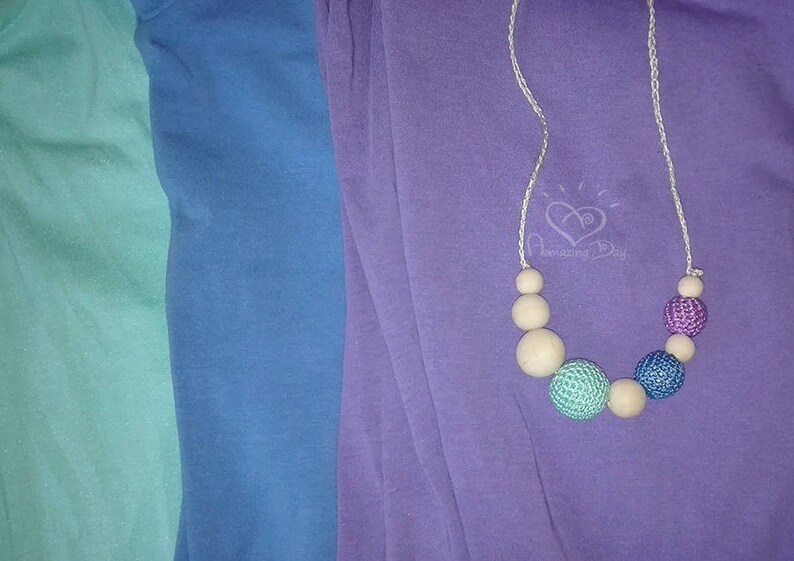 Mint Green Blue Purple Necklace Minimalist Thin Necklace Crochet Necklace Gift for New Mom Girls Jewelry Wood Linen Cotton Necklace