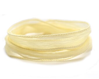 Silk Ribbon - Crinkle Chiffon - Hand Dyed - Hand Sewn - Real Silk - Wrap Bracelet - VANILLE