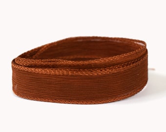 Silk Ribbon - Crinkle Chiffon - Hand Dyed - Hand Sewn - Pure Silk - Wrap Bracelet - Jewelry Ribbon- HAZELNUT