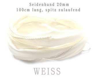 Habotai Seidenband - Handgefärbt - Handgenäht - Reine Seide - Wickelarmband - Schmuckband - WEISS