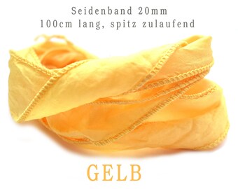 Habotai Seidenband - Handgefärbt - Handgenäht - Reine Seide - Wickelarmband - Schmuckband - GELB