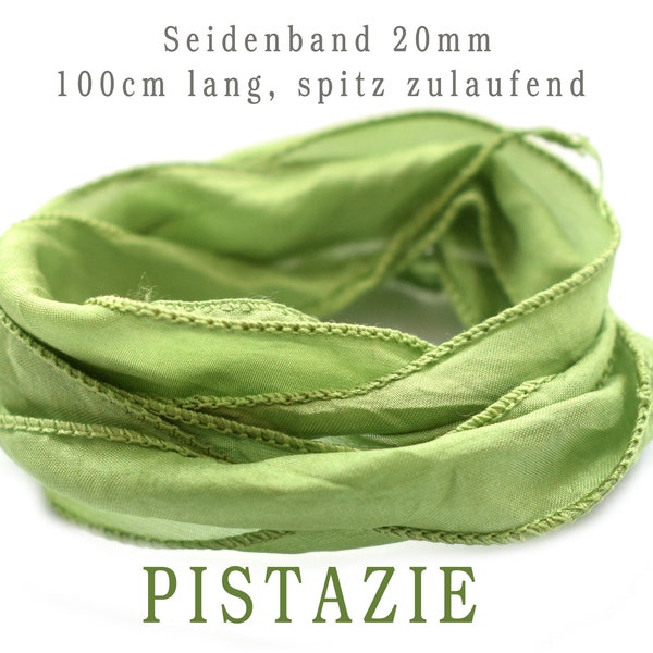 Habotai Seidenband - Handgefärbt - Handgenäht - Reine Seide - Wickelarmband - Schmuckband - PISTAZIE