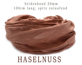 Habotai Seidenband - Handgefärbt - Handgenäht - Reine Seide - Wickelarmband - Schmuckband - HASELNUSS