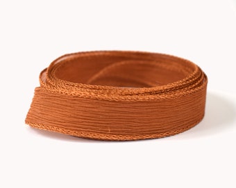 Silk Ribbon - Crinkle Chiffon - Hand Dyed - Hand Stitched - Pure Silk - Wrap Bracelet - Jewelry Ribbon- TOFFEE
