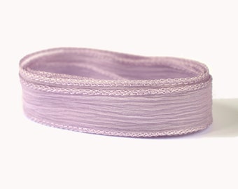 Silk Ribbon - Crinkle Chiffon - Hand Dyed - Hand Sewn - Pure Silk - Wrap Bracelet - Jewelery Ribbon - LILAC