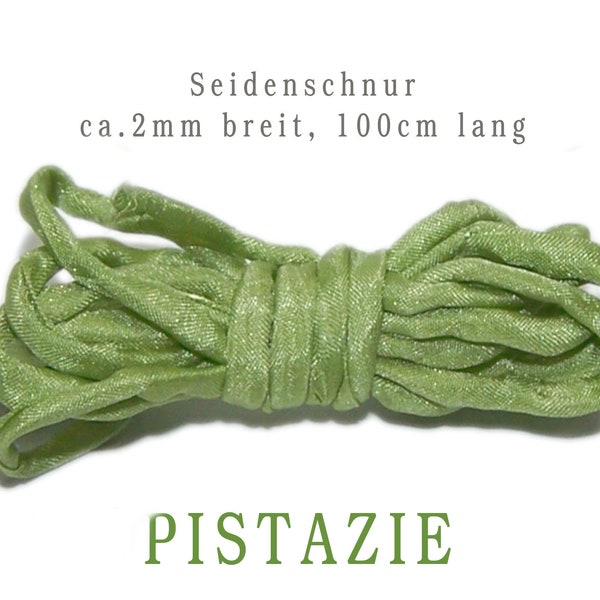 Seidenschnur  -  Handgefärbt - Handrolliert - Reine Seide - Seidenband - PISTAZIE