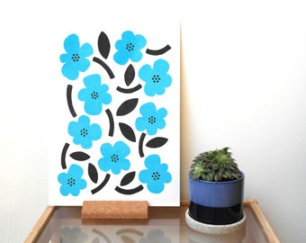 A4 Risograph Print - floral mid century style wall art