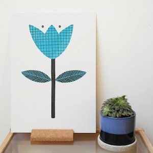 A4 Risograph Print - floral mid century style wall art