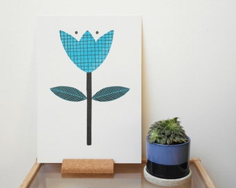 A4 Risograph Print - floral mid century style wall art