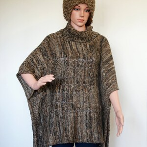 Exclusive Soft Warm turtleneck Knitted Poncho shawl neck warmer Made Baby Alpaca Wool brown beige grey fringes romantic gift