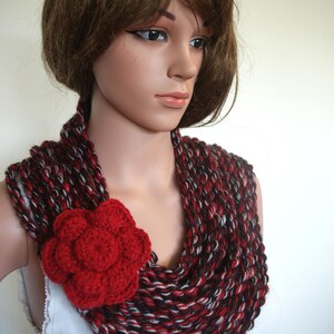 Exclusive Warm shawl, wrap, scarf, cowl, chain snood, circle, neck warmer Hand Knitted, Hand Made, Alpaca wool, gift,red white black colour