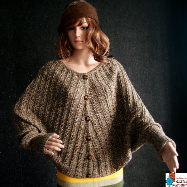 Exclusive extra soft delicate bat sweater poncho cardigan pure luxury alpaca wool brown beige carmel knitted balanced strong fiber elegant