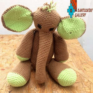 9 inch coffee and mint cute elephant  hand crafted crochet cute toy for kids amazing gift funny mascot beige brown mint cotton