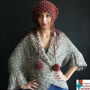 Exclusive Warm Soft Hand Knitted Hand Made Alpaca Wool Sweater/Poncho, Jumper, Bolero Ruana grey beige ecrue boho chic