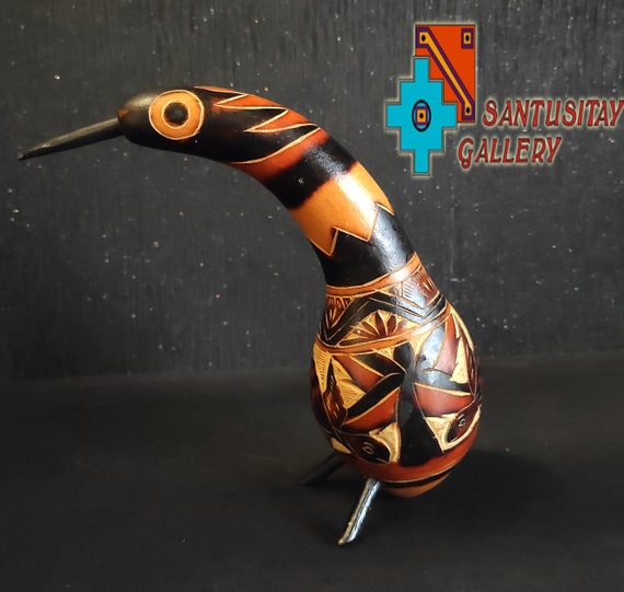 ペルー ヴィンテージ オレンジ色の鳥デザインティーポット