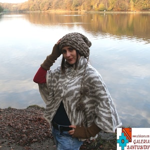 Exclusive Sweater Poncho in bat style Baby Alpaca Wool in brown ecrue grey colour luxury fiber excellent christmas gift