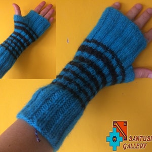Exclusive baby Alpaca wool warm soft mittens turquoise black Finger less Winter Gloves ipad iphone easy use Christmas