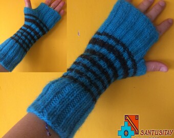 Exclusive baby Alpaca wool warm soft mittens turquoise black Finger less Winter Gloves ipad iphone easy use Christmas