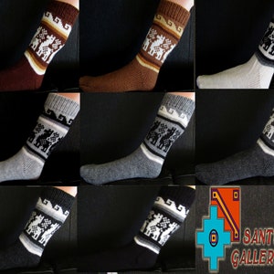 Warm soft Peruvian socks Knitted  Alpaca wool multi colour oversized geometric ethnic designs natural delicate llamas cozy breathable