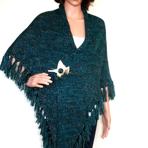Exclusive Soft  Warm Multi function Shawl Poncho Neck Warmer Hand Knitted Hand Made Alpaca wool Brown teal beige fringes romantic wrap