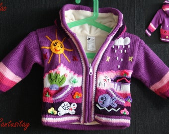 0 up to 12 months Fleece lined Alpaca Wool Sweater girl boy kids hoodie cardigan Soft Warm Knitted embroidered funny application