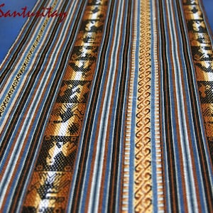 Sydamerikansk etnisk bordslöpare 240 x 32 cm brun blå röd ecru bordsduk ull tillverkad fantastisk dekoration boho chic tribal lång löpare