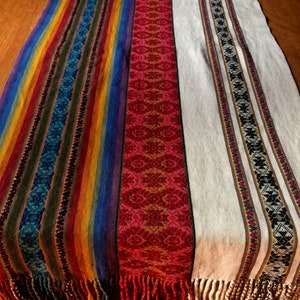 Exclusive Soft baby alpaca wool hand crafted on the loom table runner clothes bed blanket rainbows and white ethnic pattern exclusive gift