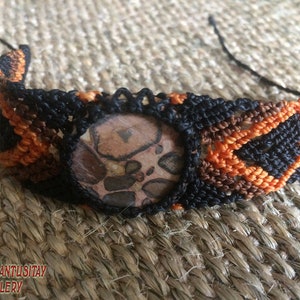 Hand crafted macrame bracelet with jaspis stone brown orange black gift natural jewelry image 1
