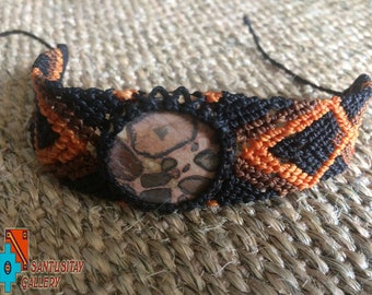 Hand crafted macrame bracelet with jaspis stone brown orange black gift natural jewelry