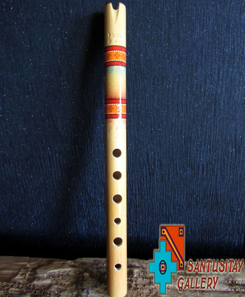 Peruvian Quena flaute Instrument Folk Art handcrafted Amazonian wood original sound of wind painted