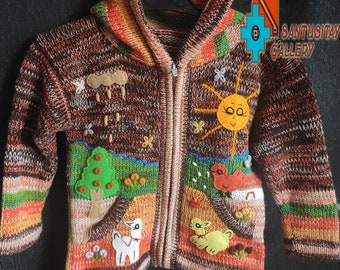 3-4 years old sweater girl boy kids long fairy hoodie cardigan Alpaca Wool Soft Warm Knitted embroidered fun application