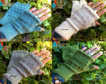 Exclusive Alpaca wool War soft mittens brown grey mint blue ecrue Finger less Winter Gloves ipad iphone easy use Christmas
