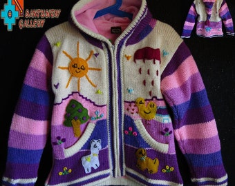 7-8 years old sweater girl boy kids  hoodie cardigan Alpaca Wool Soft Warm Knitted embroidered funny application