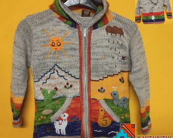 7-8 Jahre Pullover Mädchen Junge Kinder lange Fee Hoodie Strickjacke Alpaka Wolle Weich Warm gestrickt lustige Applikation rot blau