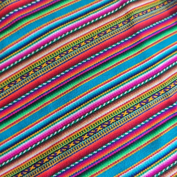 Tissu textile au mètre 120 cm de largeur Ethnique péruvienne tribal vêtements de table tricot textile tissé décoration traditionnelle couverture arc-en-ciel