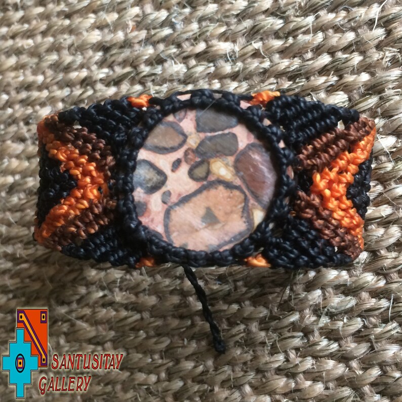 Hand crafted macrame bracelet with jaspis stone brown orange black gift natural jewelry image 2