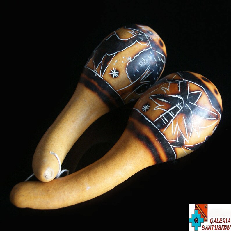 South American Carved Instrument Maracas Rattles Peruvian Folk Etsy