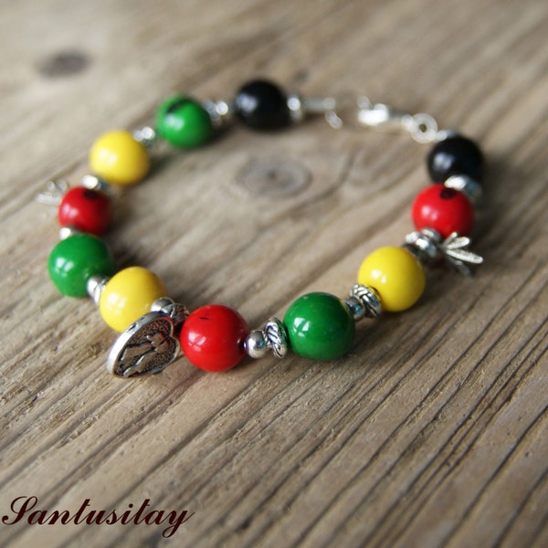 Bracelet rasta artisanal graines d'açai à la main fait charmes noir vert jaune jaune cadeau perlé jewlery naturel