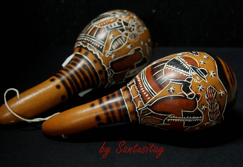 South American Carved Instrument Maracas Rattles Peruvian Folk Etsy