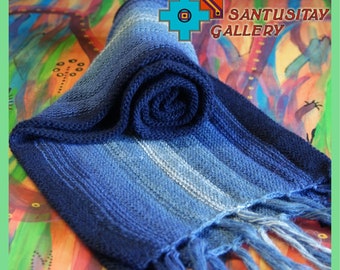 Warm soft shawl scarf wrap Alpaca wool gift shades of blue or shades of blue grey
