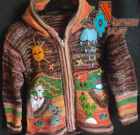 5-6 years old  sweater girl boy kids hoodie cardigan Alpaca Wool Soft Warm Knitted embroidered funny application Clothing Unisex Kids Clothing Jumpers 