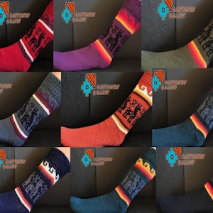 Warm soft Peruvian socks Knitted  Alpaca wool multi colour oversized geometric ethnic designs natural delicate llamas cozy breathable