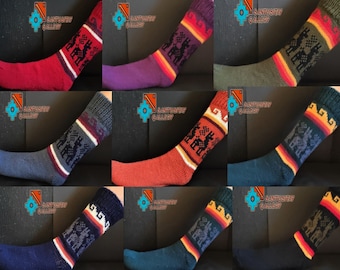 Warm soft Peruvian socks Knitted  Alpaca wool multi colour oversized geometric ethnic designs natural delicate llamas cozy breathable