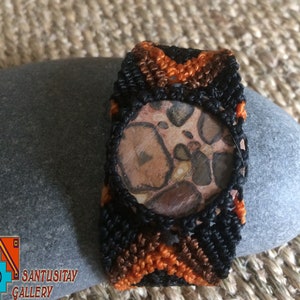 Hand crafted macrame bracelet with jaspis stone brown orange black gift natural jewelry image 3