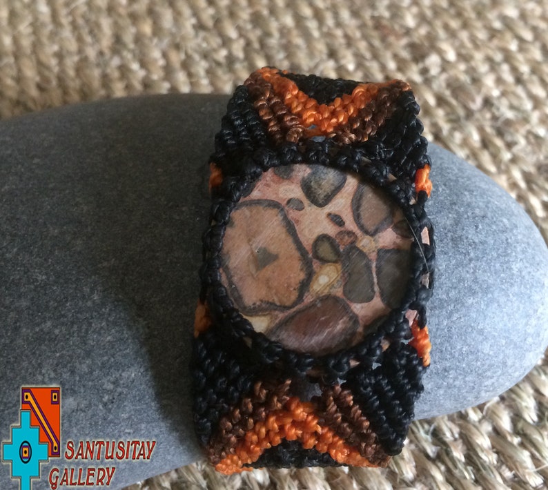 Hand crafted macrame bracelet with jaspis stone brown orange black gift natural jewelry image 3